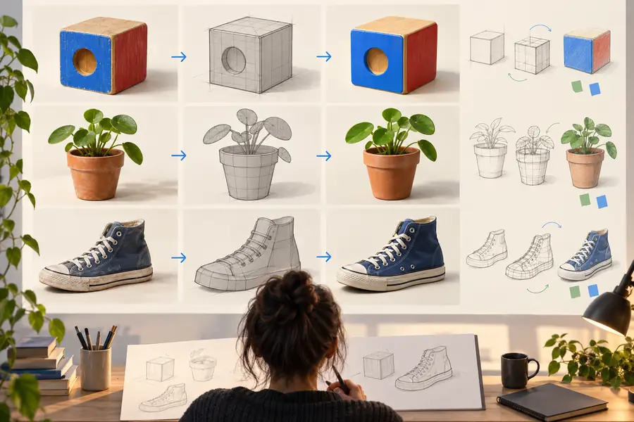 A beginner reference screen for learning the hitem3d workflow